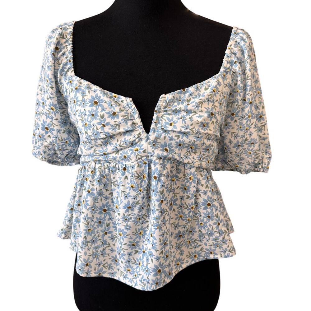 New LUSH NORDSTROM Women's White-Blue Floral Blouse Top Size M